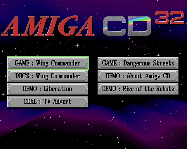 Dangerous Streets & Wing Commander title screen for Amiga CD32